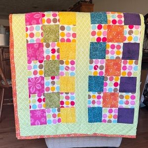 Homemade Quilt Blanket Multi Color 53”x36” Girls Baby Teen Room Patchwork